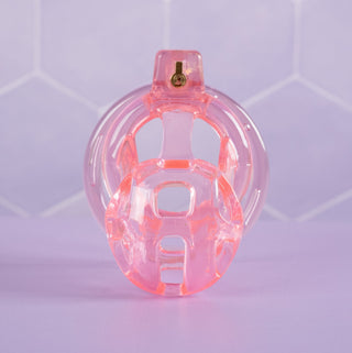 A front on view of the pink cage.