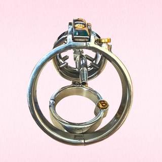 An internal view of The Nyx chastity cage, it is shown on a light pink background