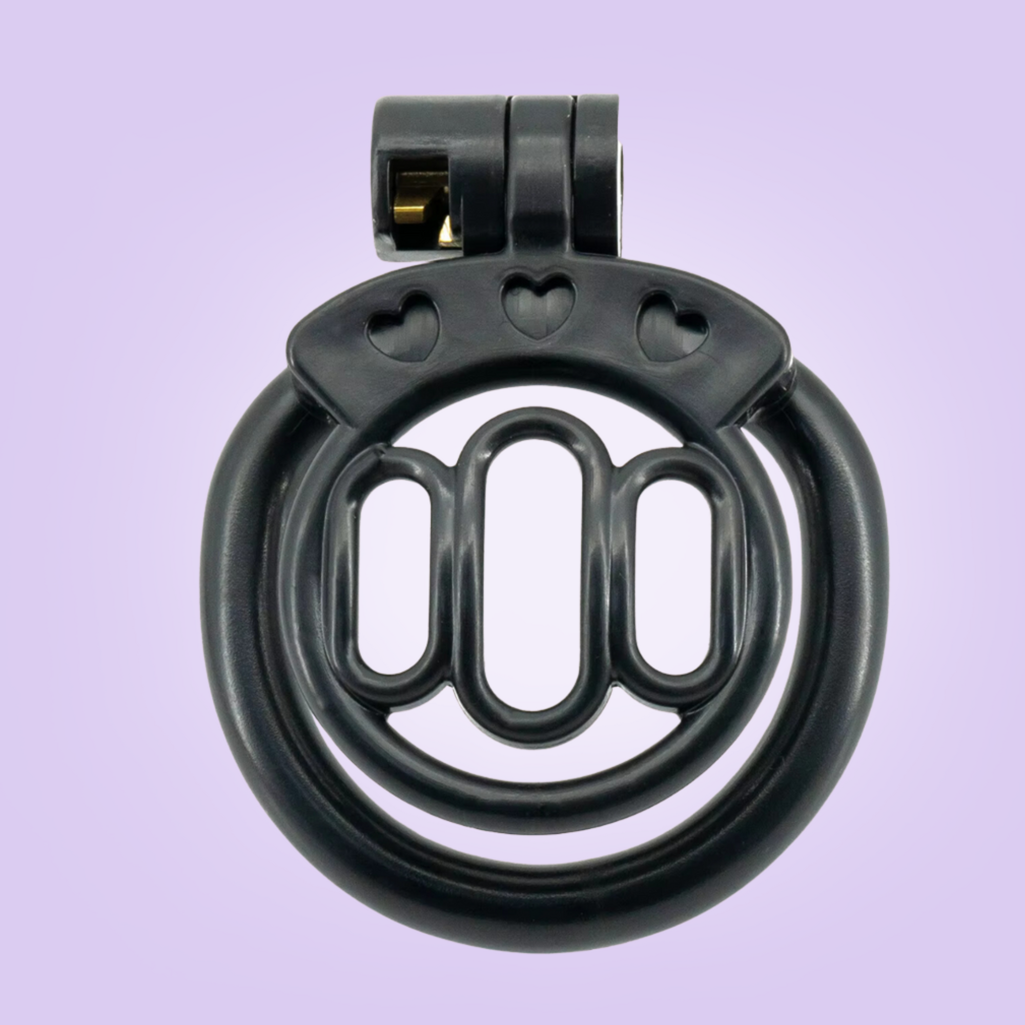 The Thrall chastity cage shown here in black, it is fully assembled.