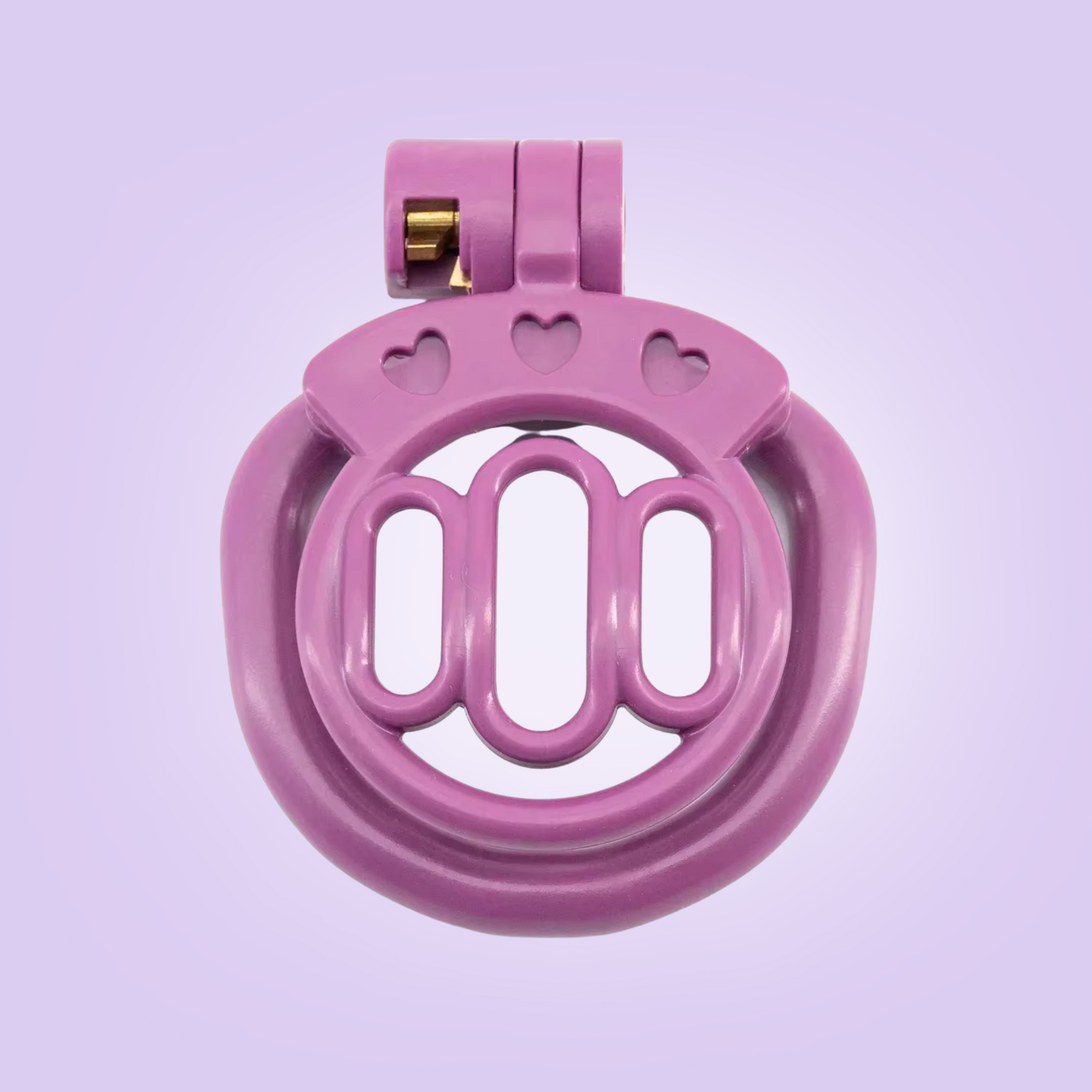 The Thrall Chastity Cage fully assembled in purple.