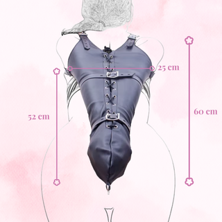 This image provides the dimensions fro the Vesper Arm Shackle With Shoulder Straps