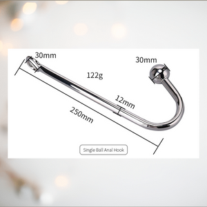 A diagram of the Single Ball Anal Hook from House Of Chastity, you can see all of the measurements.