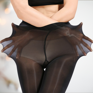 A model in the black super stretch tights, this image shows how stretchy the nylons are.