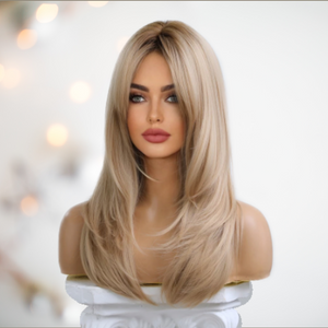 HOC242-4 Ash Blonde Long Length Hair. Flowing full locks with a soft feathered fringe.