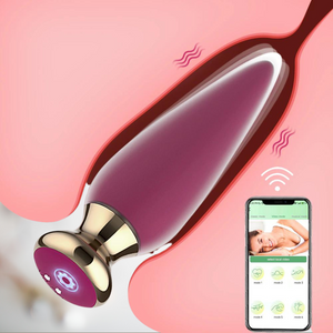The app controlled vibrator is pictured inserted whilst being controlled via a mobile phone.