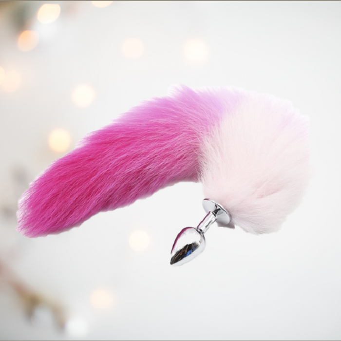 Pink Foxtail With Stainless Steel Butt Plug