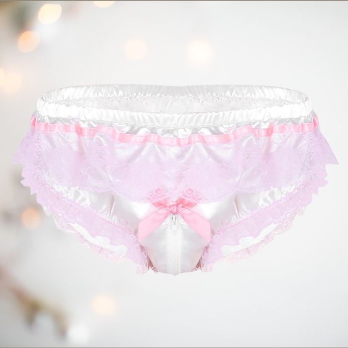 White Satin & Pink Lace Panties