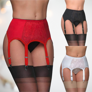 Six Strap Suspender Belt With Lace Centre Panel