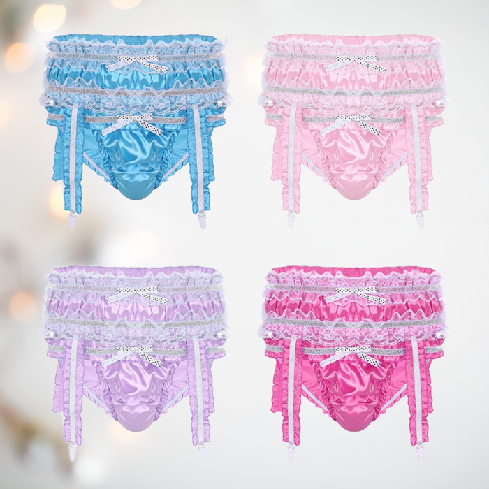 Satin and Lace Frilly Suspender Belt & Panties